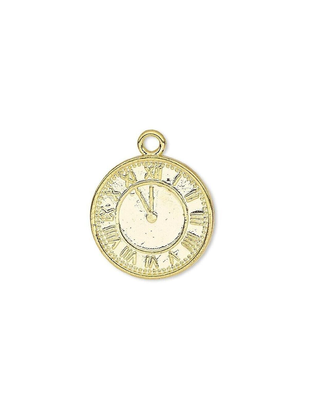 10 Gold 14K Plated Pewter 18mm Roman Numeral Clock Face Charms Pendants Bulk Lot